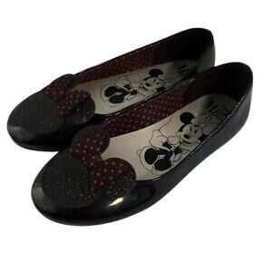 Disney Minnie Mouse Girls Slip-On Shoes Size 13 Black Bow Ballet Flats